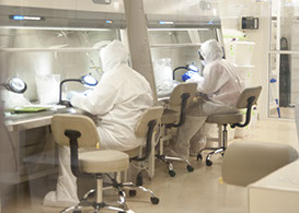 Workers filling orders in a DNA-Free clean room